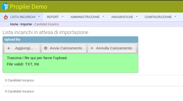 Nuova schermata "Importazione Incarichi"